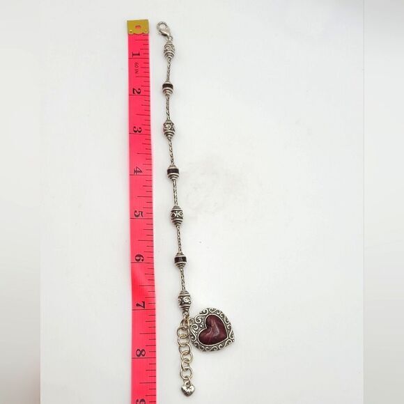 Brighton bracelet, burgundy leather heart charm, silvertone - Picture 6 of 6